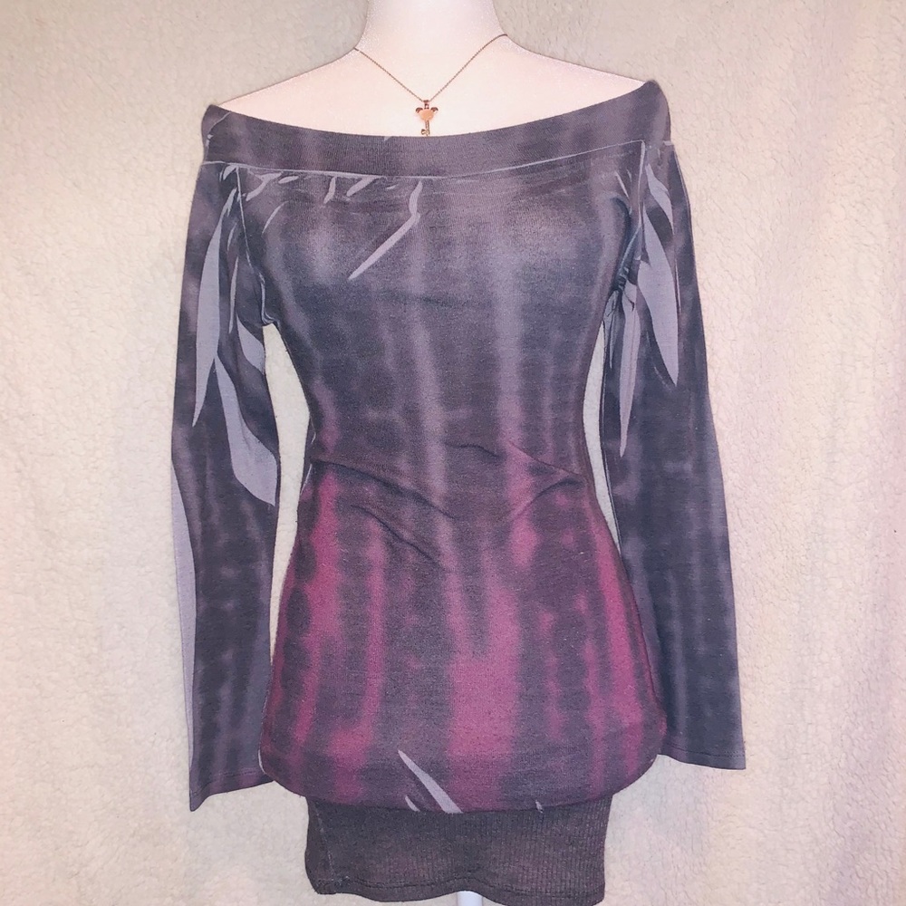 Short dress long sleeve striped with purple & grey